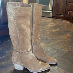 Suede leather zip up boot.